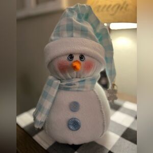 Snowman dressed in blue hand crafted.  NWOT
